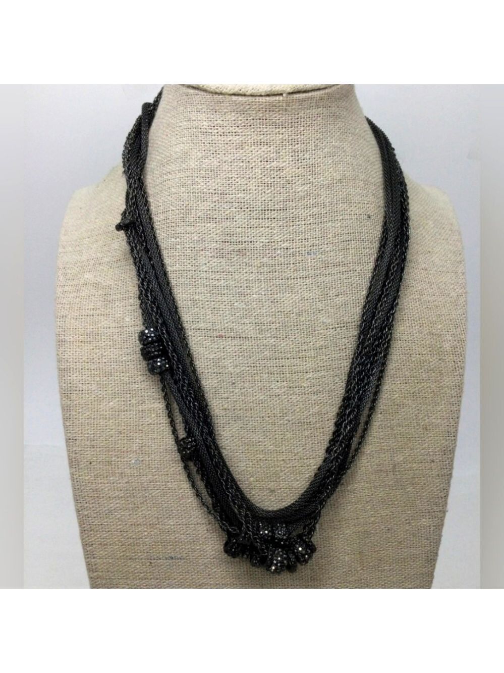 Talbots Hematite Tone Multi Strand Chain Necklace 16"